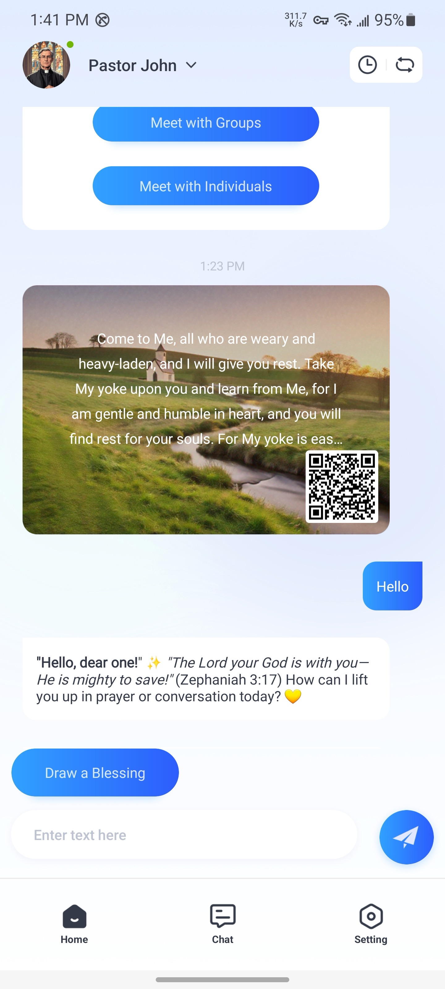 AI Pastor Chat Screenshot